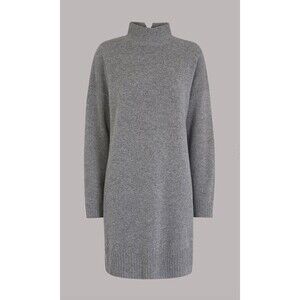 WHISTLES Women's Funnel‎ Neck Knit Soft Cozy Grey Sweater Dress XL NWT